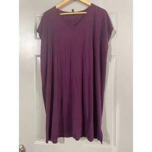 Eileen Fisher T-Shirt Dress Womens Large Purple Good V-Neck Tencel Lyocell Blend